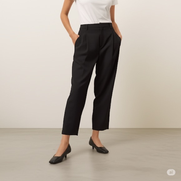 Madewell Pleated Tapered-Leg Pants in Easygoing Crepe Size 12 in Black - Picture 1 of 14